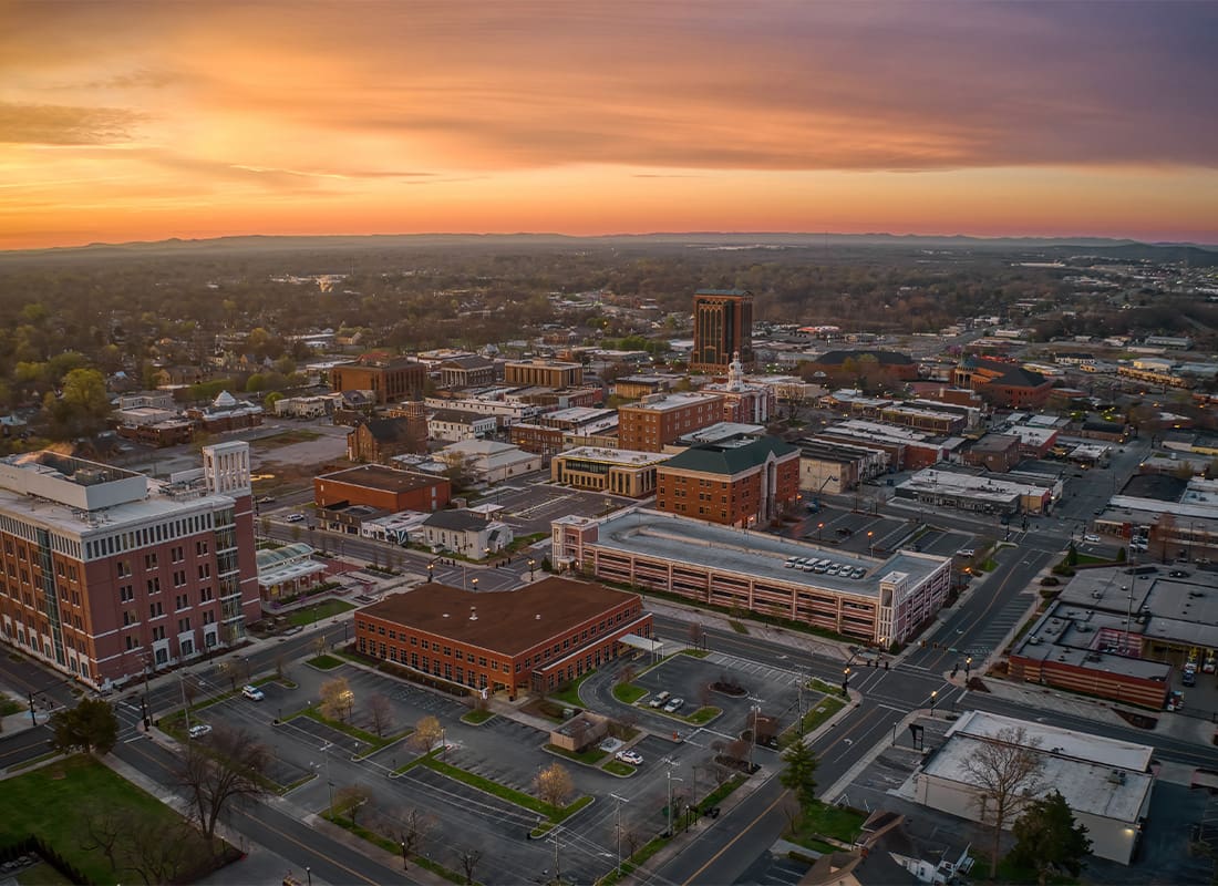 Tennessee - Beautiful Aerial View of Murfreesboro, Tennessee at Sunrise